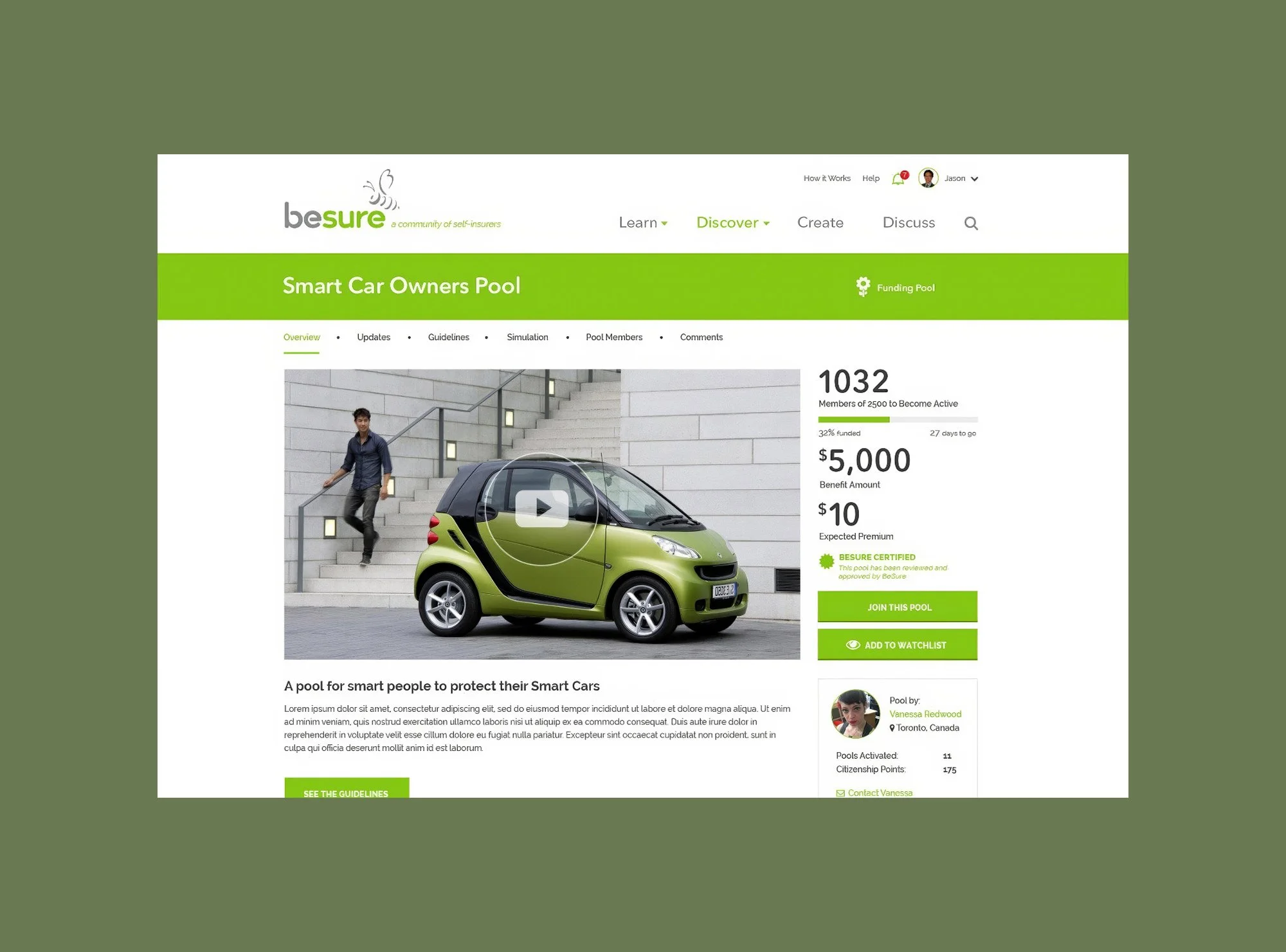 Besure crowdfunded insurance, view two