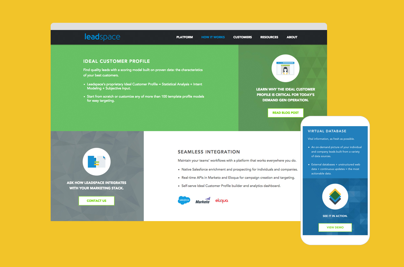 Leadspace B2B website redesign, view two